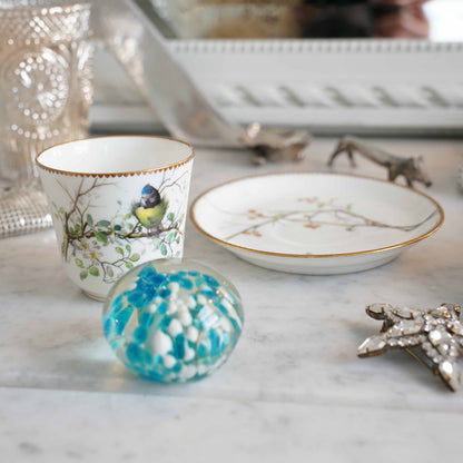 Vintage English bird and bee china cup and saucer, pair