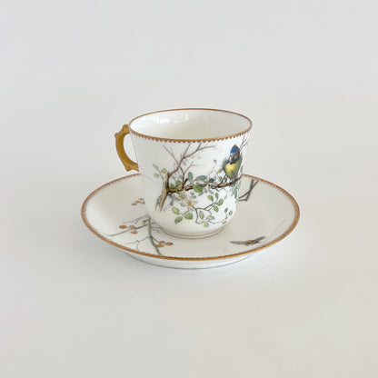 Vintage English bird and bee china cup and saucer, pair