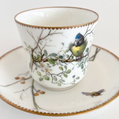 Vintage English bird and bee china cup and saucer, pair