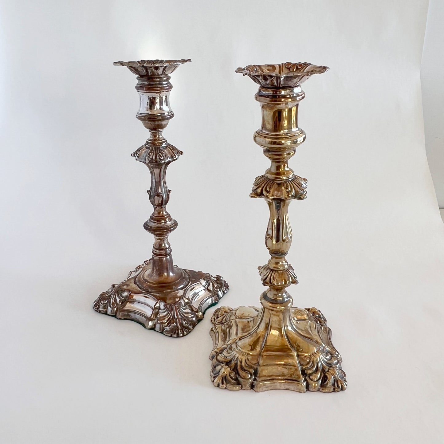 English Edwardian silver-plated candlesticks, set of 2