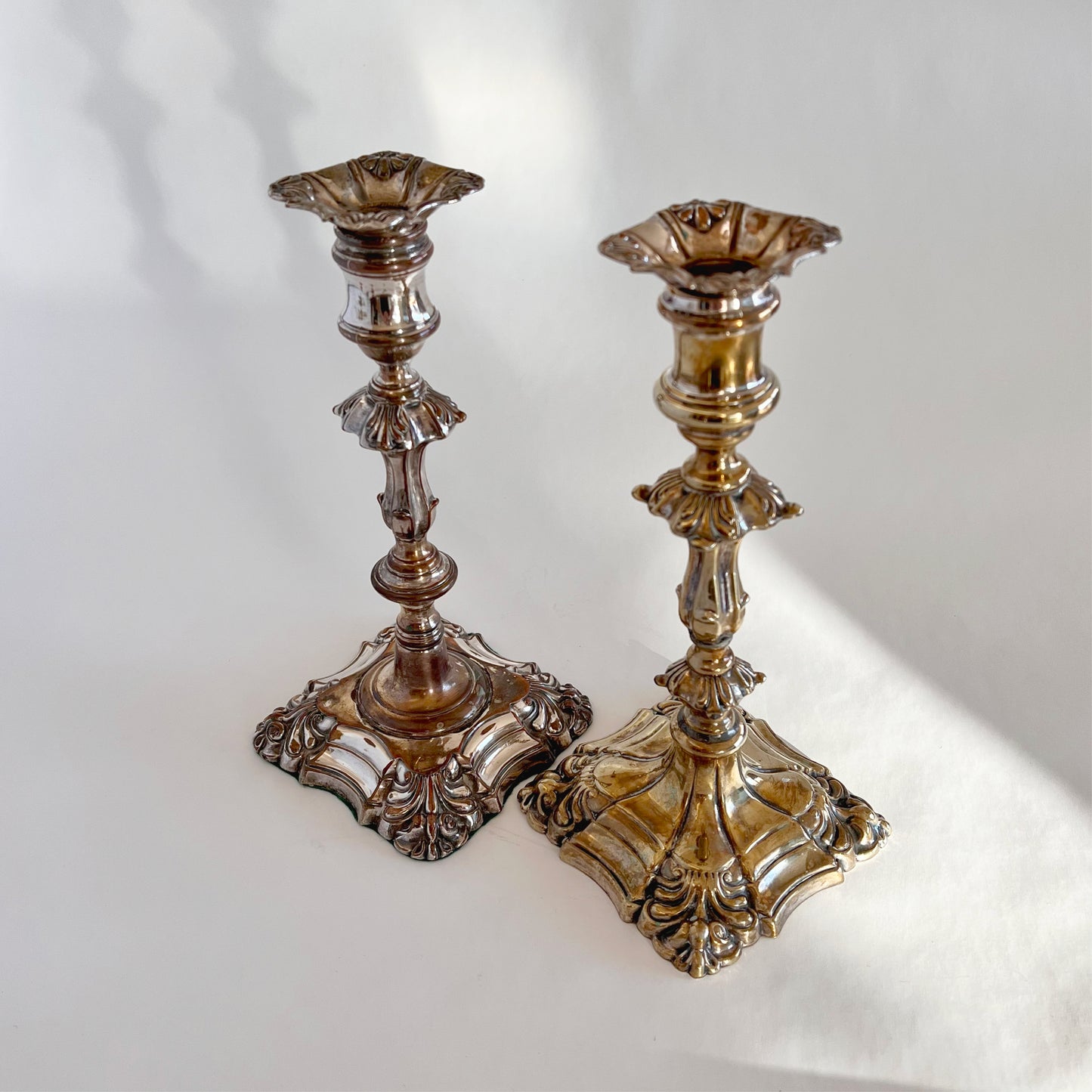 English Edwardian silver-plated candlesticks, set of 2