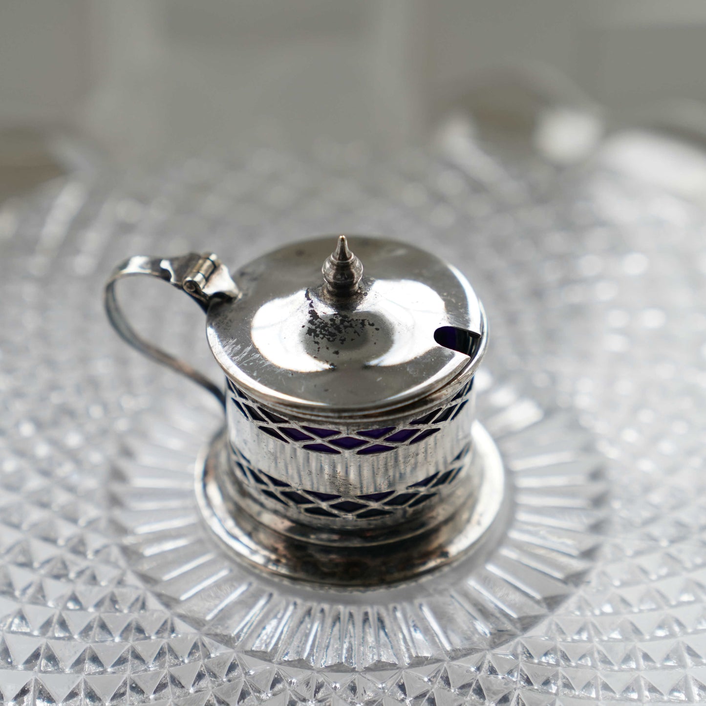 English antique silver-plated mustard pot