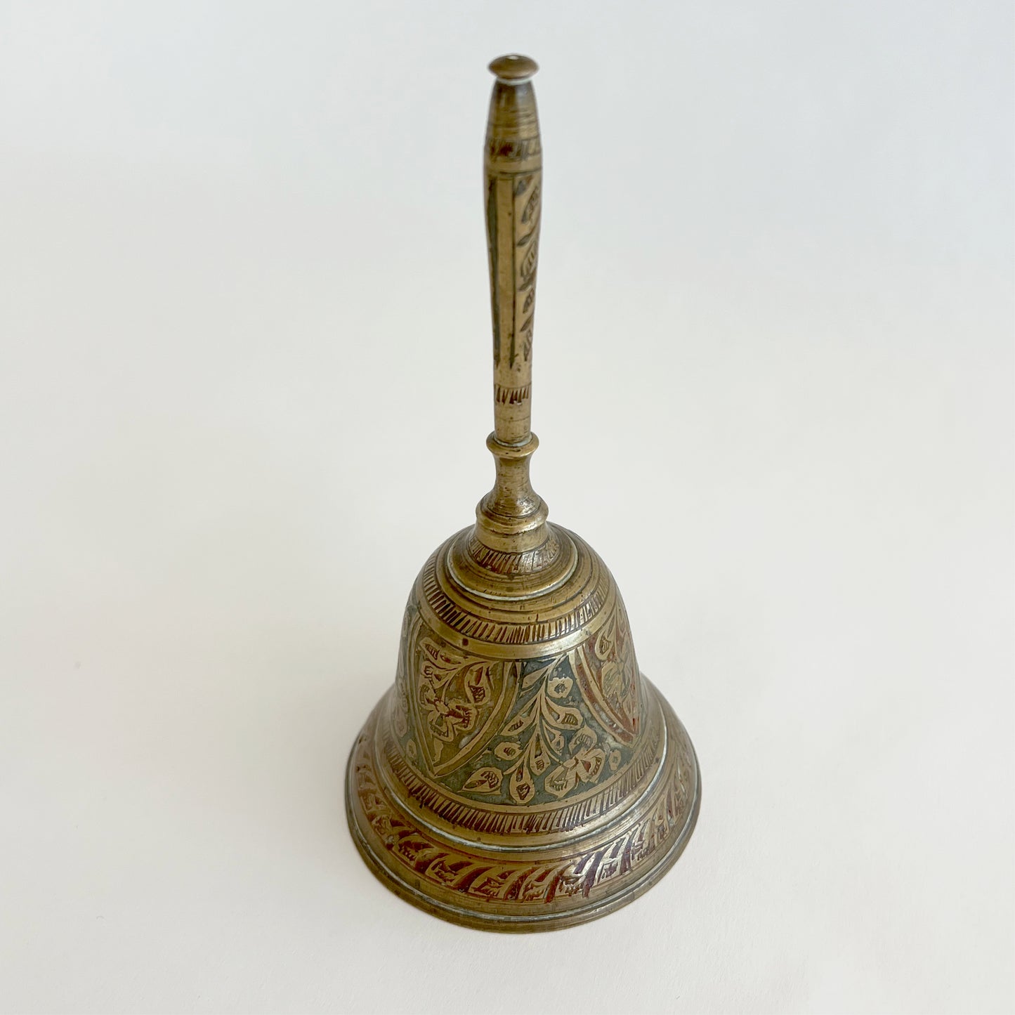 Antique Indian brass bell with cloisonné enamel