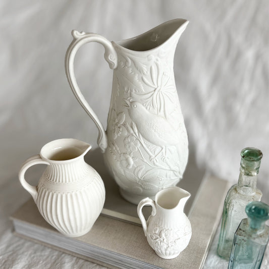 English vintage Portmeirion Parian ware jug, bird detail