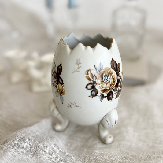 Vintage Hand Painted Footed Cracked Egg Vase