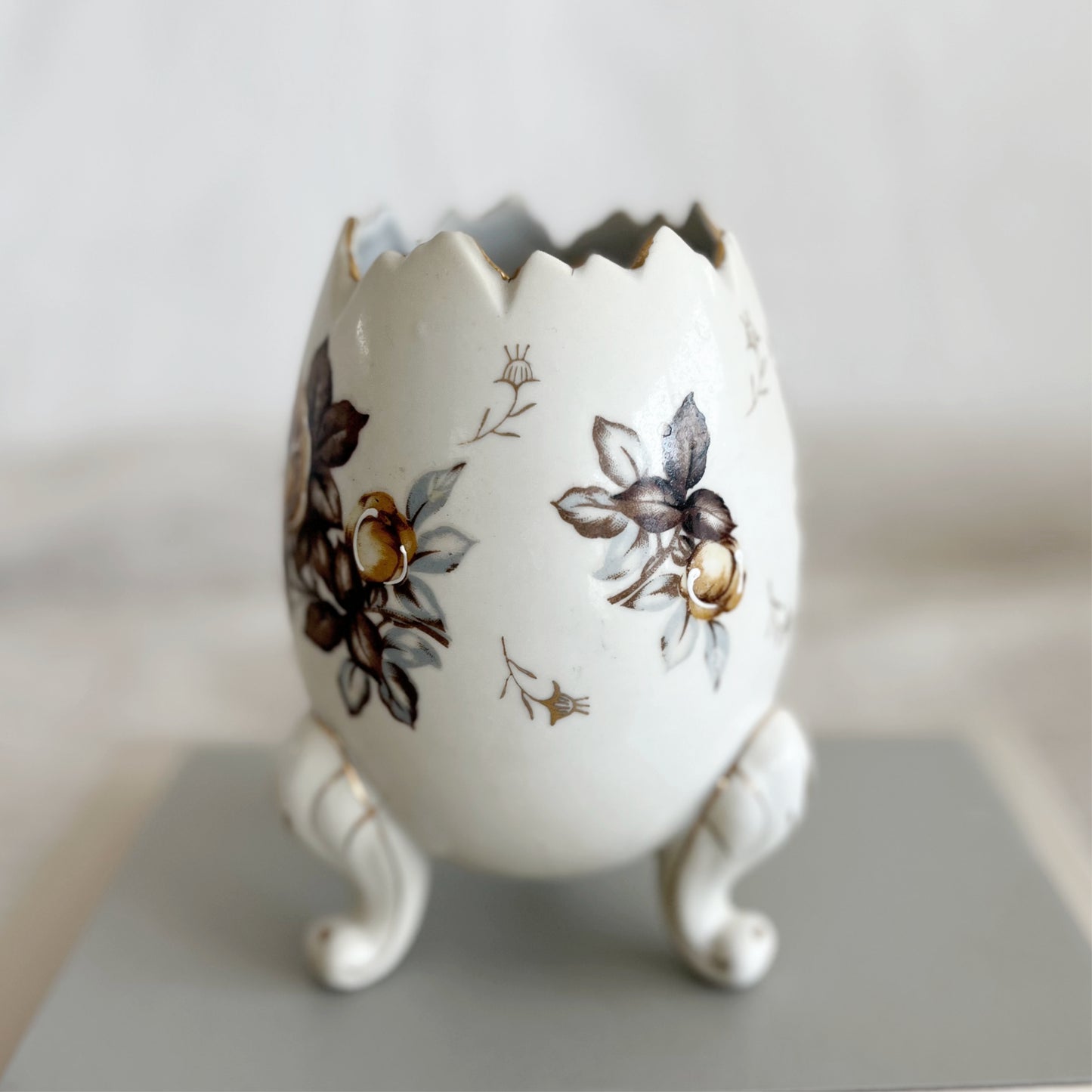 Vintage Hand Painted Footed Cracked Egg Vase