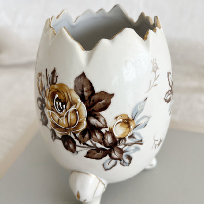 Vintage Hand Painted Footed Cracked Egg Vase