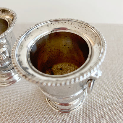Vintage Sheffield Silver Small Containers with Lion Head Handles, pair