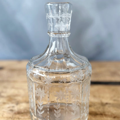 Vintage Etched Floral Glass Carafe