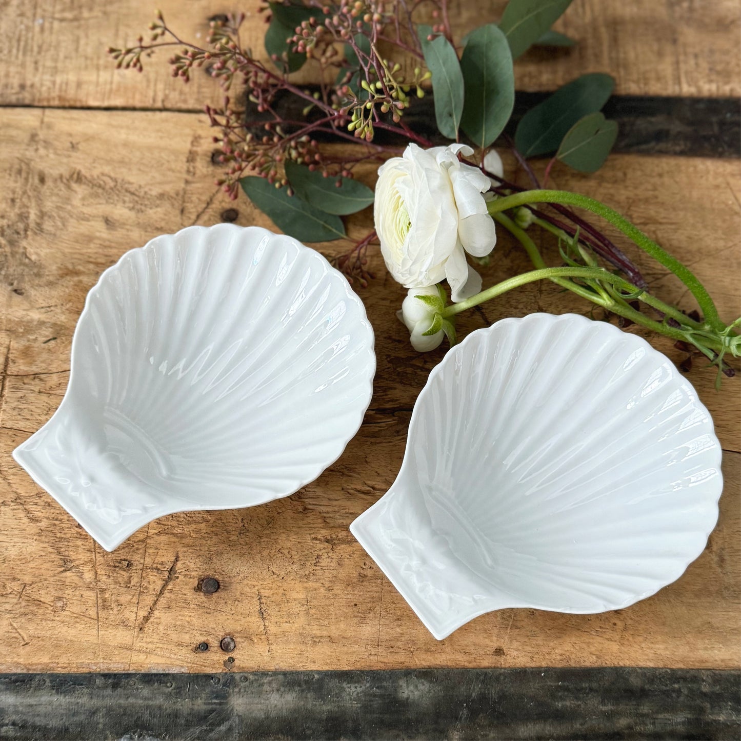 Vintage France Apilco Porcelain Shell Dish, pair