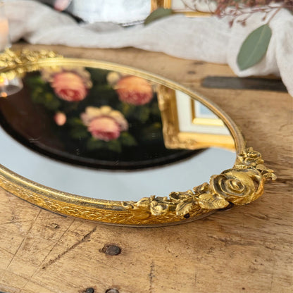 Vintage Matson Gold Ormolu Rose Vanity Mirror Tray